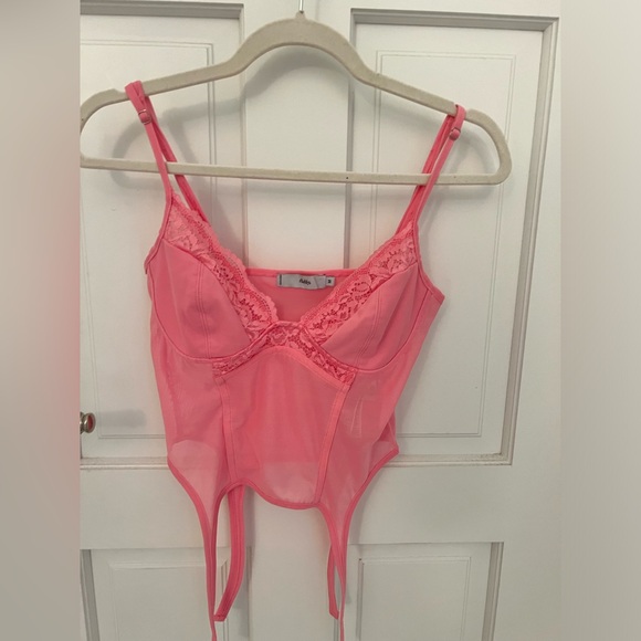 Adika Tops - Adika Pink Lace Corset Mesh Going Out Tank Top MEDIUM